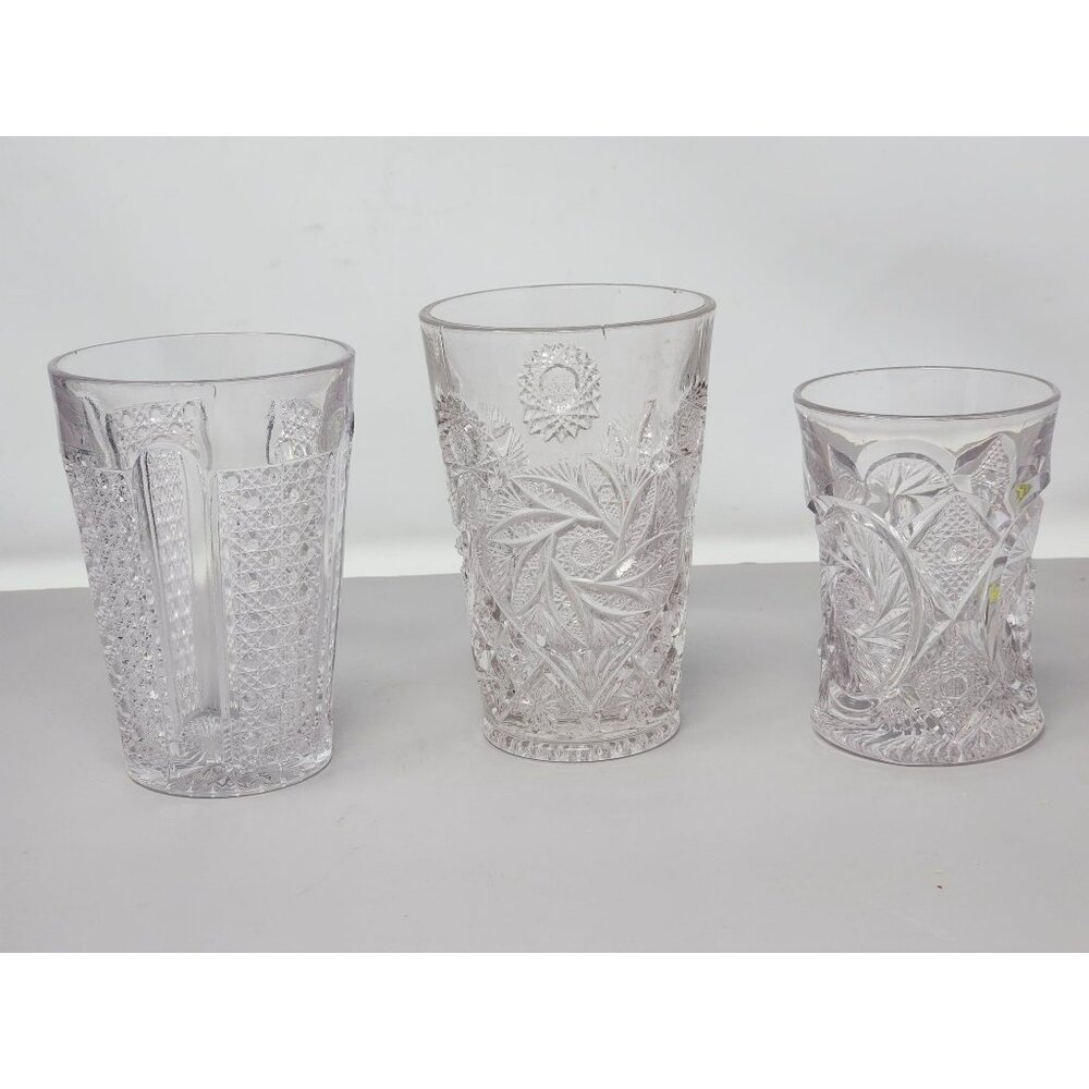 Vintage Miss Matched Cut Glass Tumbler With Intricate Floral Geometric Patterns